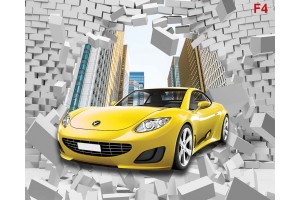Фототапет MAZDA кола с разбита тухлена стена сгради